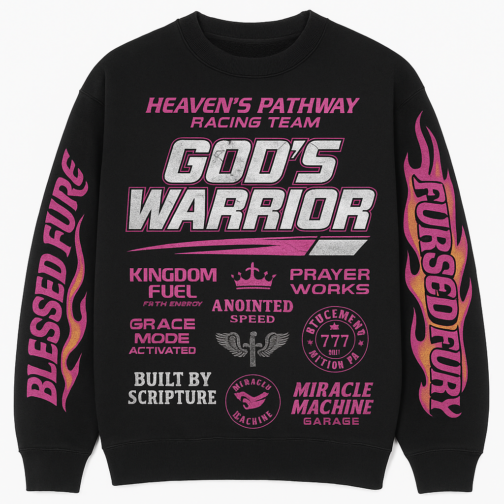 GOD;S WARRIOR Racing Crewneck-Black/Pink Chrome