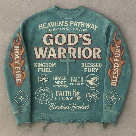 GOD'S WARRIOR Racing Crewneck-Distressed Teal (Vintage Wash)