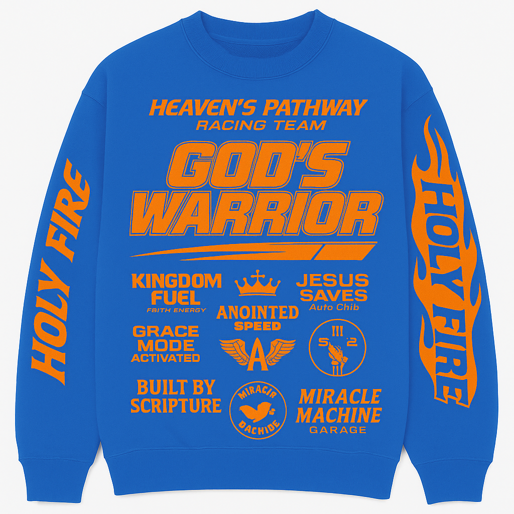GOD'S WARRIOR-Heavens's Pathway Racing Crewneck (Royal/Blue/,Orange)